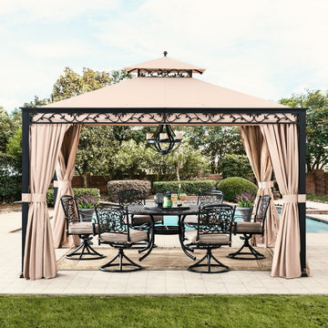 Mazonvintage 10x12 Steel Patio Gazebo with Netting and Curtain