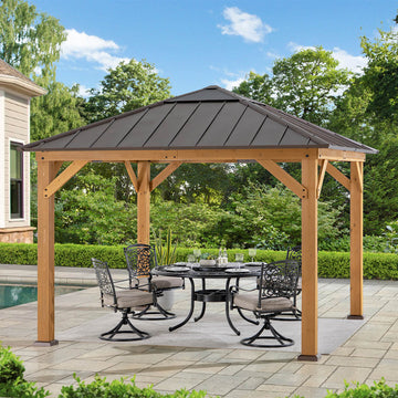 Mazonvintage 11x11 Hip Roof Wooden Gazebo with Polycarbonate Skylight