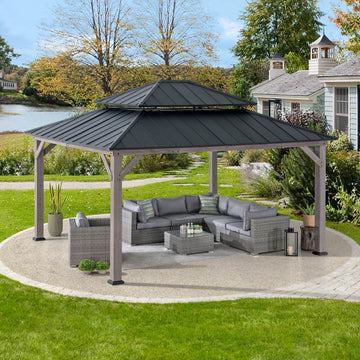Mazonvintage 13x15 Wooden Backyard Gazebo with Ceiling Hook - Driftwood Cedar
