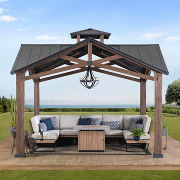 Mazonvintage 12.5x12.5 Wooden Frame Hardtop Gazebo with Ceiling Hook