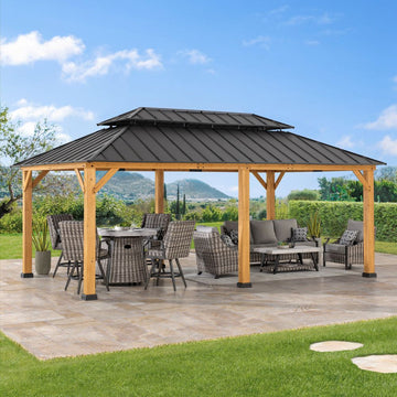 Mazonvintage 12x20 Patio Wooden Gazebo with Ceiling Hooks - Standard Natural wood