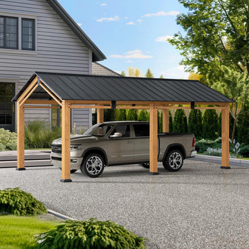 Mazonvintage 11x20 Wood Carport Gazebo Kits with Ceiling Hooks - Standard