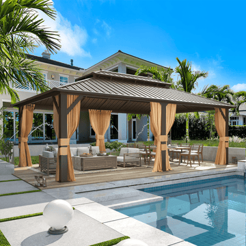 Mazonvintage 12' x 20' Mazonvintage Gazebo Aluminum Frame Gazebo with Galvanized Steel Double Roof