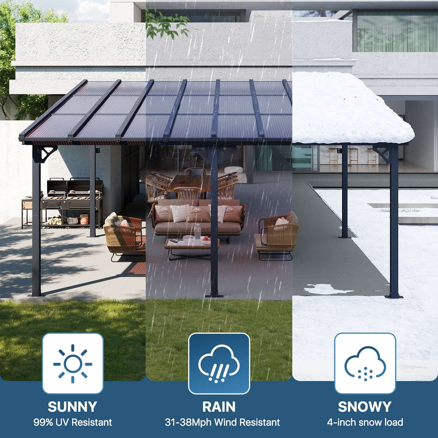 Mazonvintage 12'x16' Gazebo for Patio, Gazebo Pergola with Sloped Roof, Large Wall-Mounted Heavy Duty Awnings, for Patio, Deck and Mazonvintage