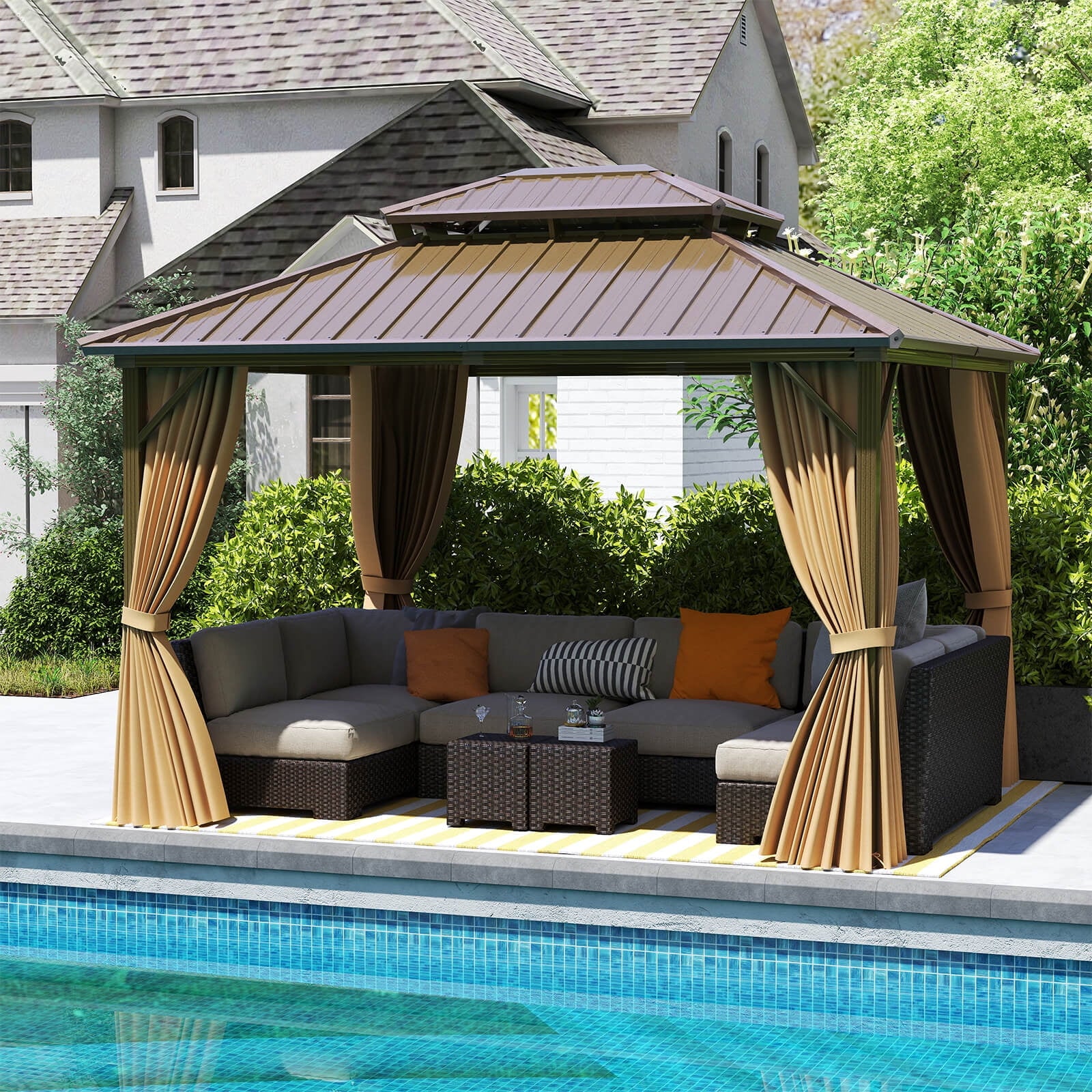 Mazonvintage 12 X 10 FT Mazonvintage Gazebo with  Netting Heavy-Duty Double-Roof Galvanized Metal Top