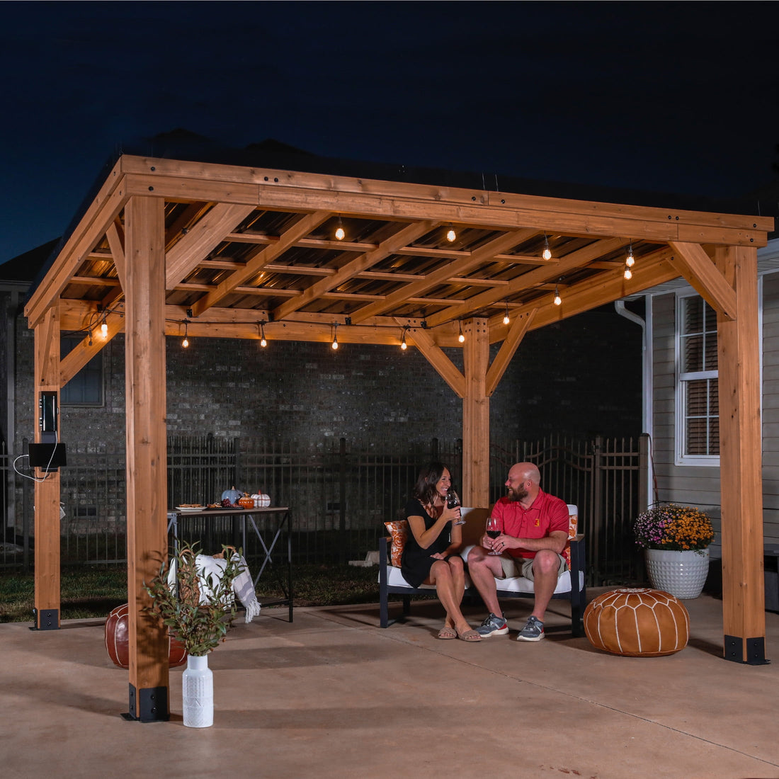 MazonvintageArcadia 12'x9.5' Cedar Wood Gazebo, Galvanized Steel Roof, PowerPort