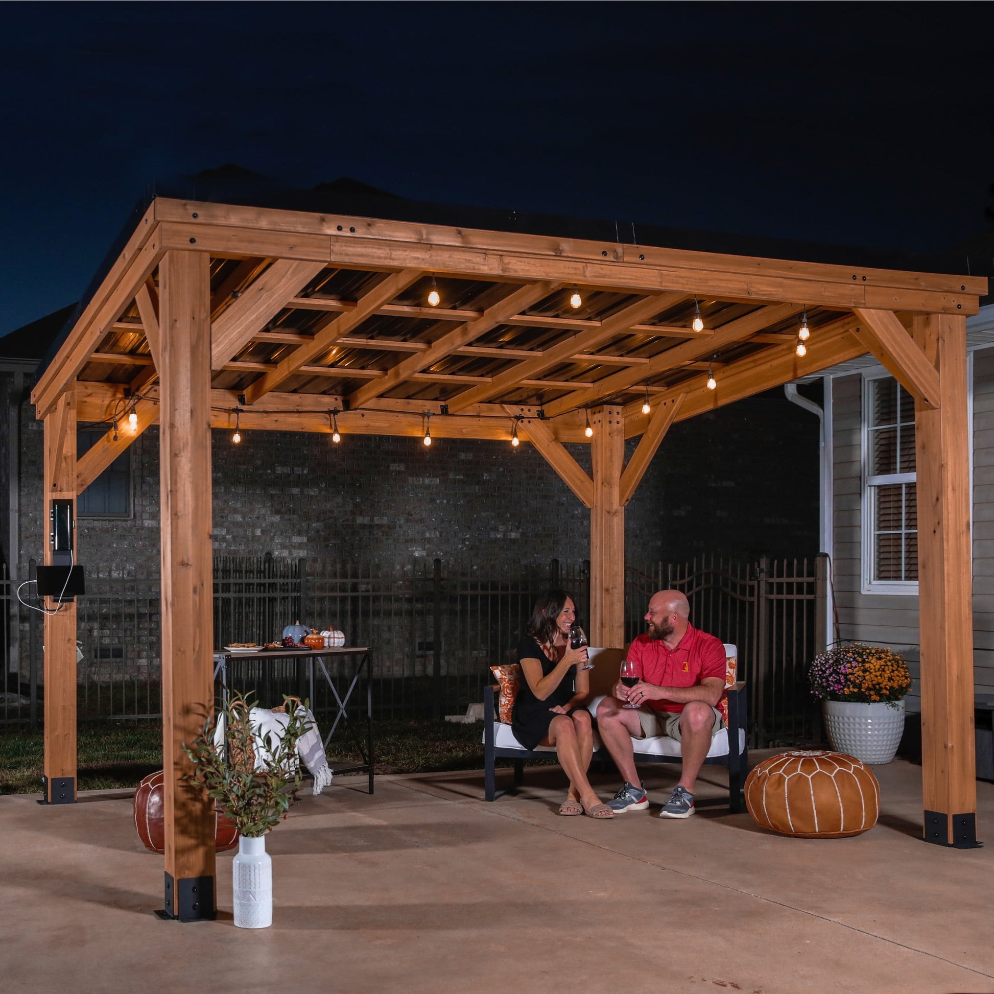 MazonvintageArcadia 12'x9.5' Cedar Wood Gazebo, Galvanized Steel Roof, PowerPort