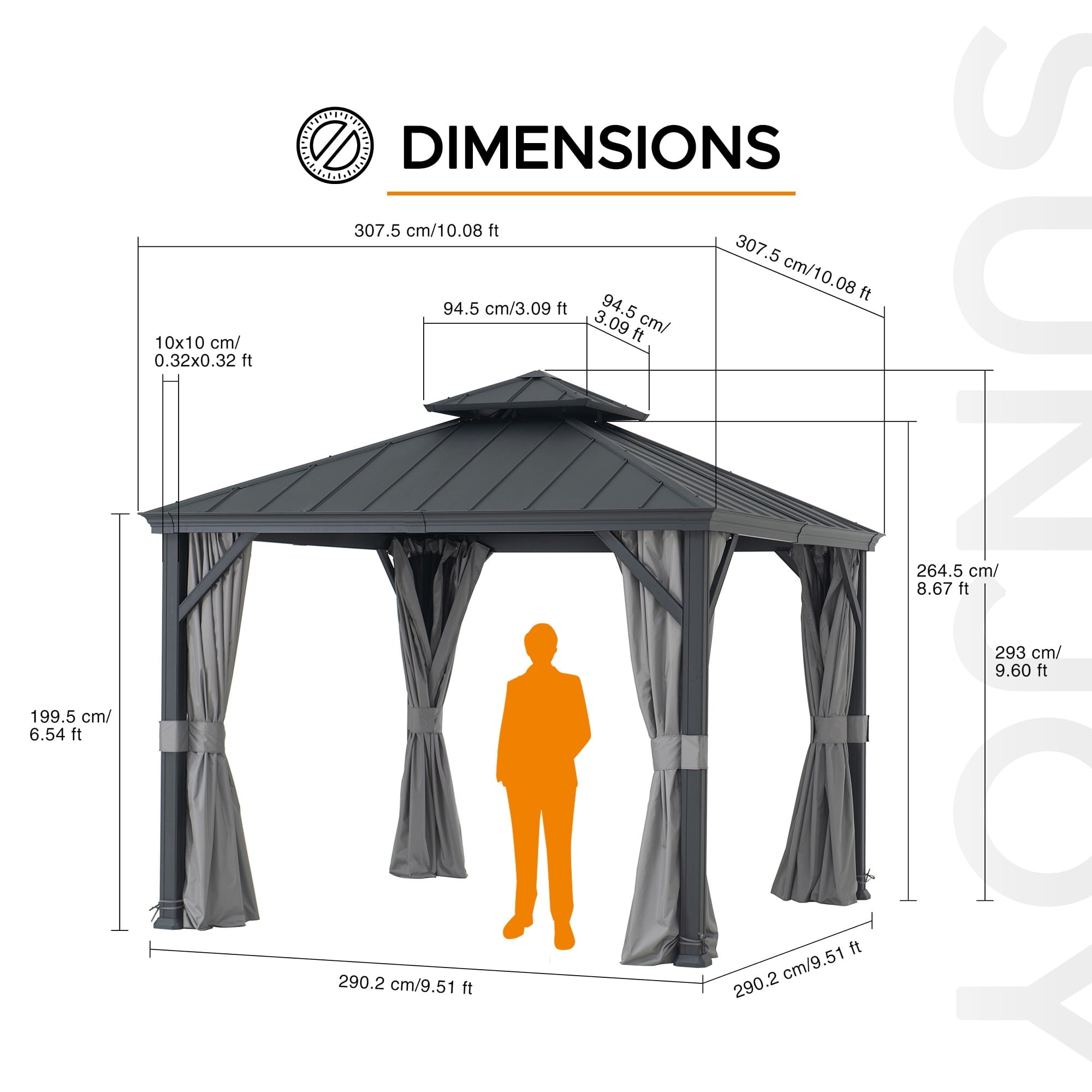 Mazonvintage 10 ft. x 10 ft. Mazonvintage Gazebo, Outdoor Patio Aluminum Frame Gazebo with 2-Tier Steel Mazonvintage Backyard Gazebo with Netting, Curtain, and Ceiling Hook