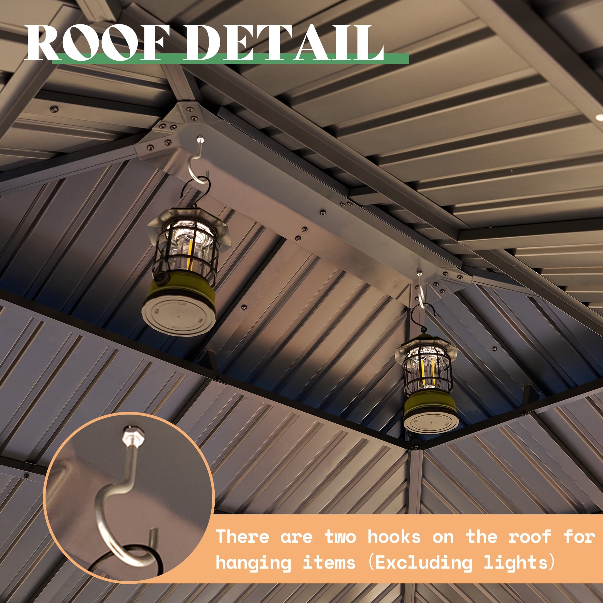 Mazonvintage 13'x15' Wood Gazebo, Mazonvintage Gazebo with Iron Roof Double Roof, Black & Natural Wood