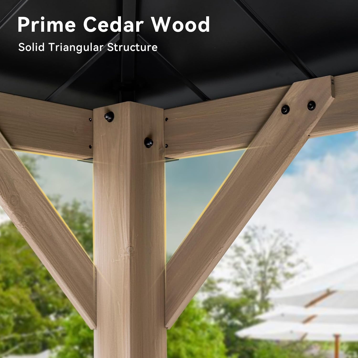 Mazonvintage 12' x 16' Outdoor Wood Gazebo, Hardtop Gazebo Permanent Wooden Pavilion with Galvanized Steel Double Roof, for Patio, Garden, Backyard, Cedar Wood