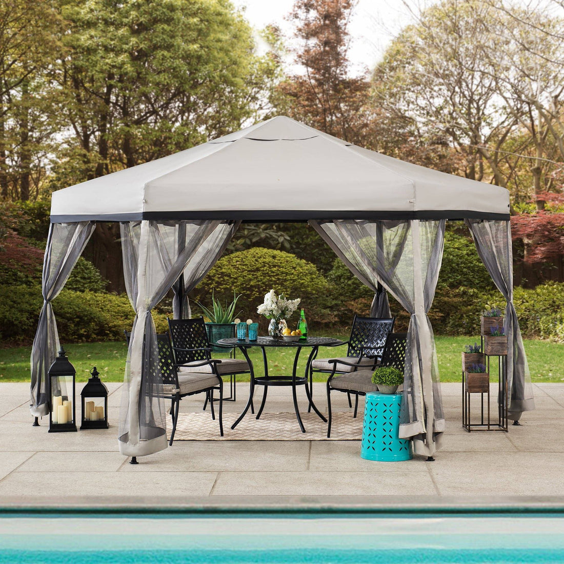 Mazonvintage 11x11 Hexagon Pop Up Gazebo with Netting