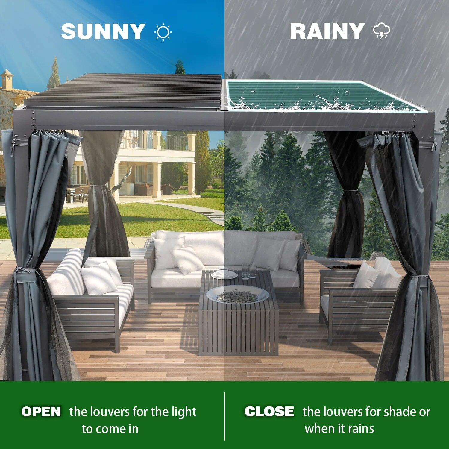 U-Mazonvintage Louvered Pergola 10x10, All Aluminum Pergola with Adjustable Rainproof Roof,Dark Grey