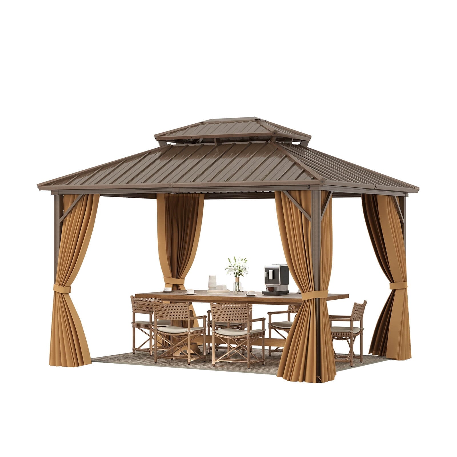 Mazonvintage 12 X 10 FT Mazonvintage Gazebo with  Netting Heavy-Duty Double-Roof Galvanized Metal Top
