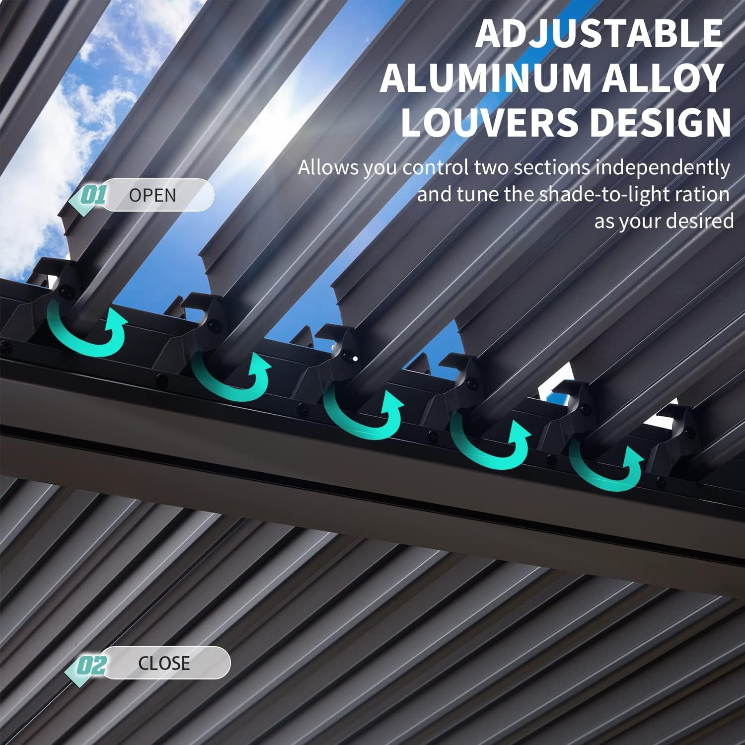 U-Mazonvintage Louvered Pergola 10x10, All Aluminum Pergola with Adjustable Rainproof Roof,Dark Grey