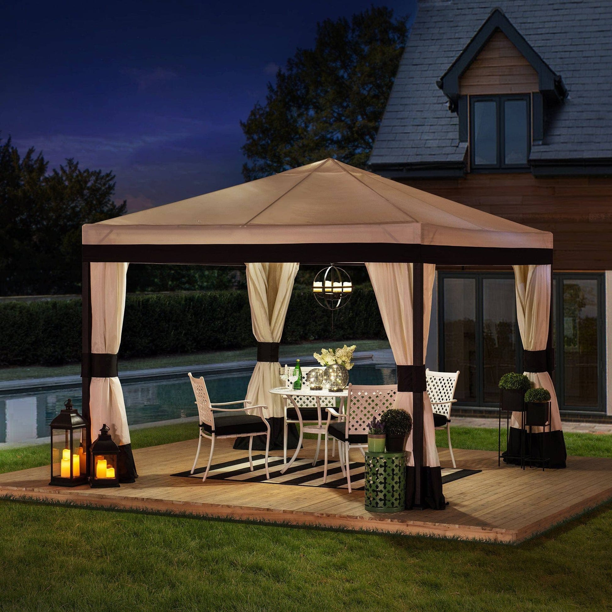Mazonvintage 10x10 White Gazebo with Curtain and Netting