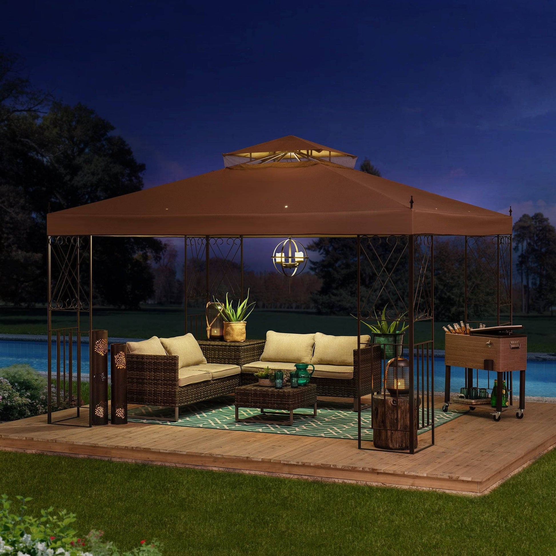 Mazonvintage 10x12 Steel Frame 2-Tier Soft Top Gazebo with Ceiling Hook