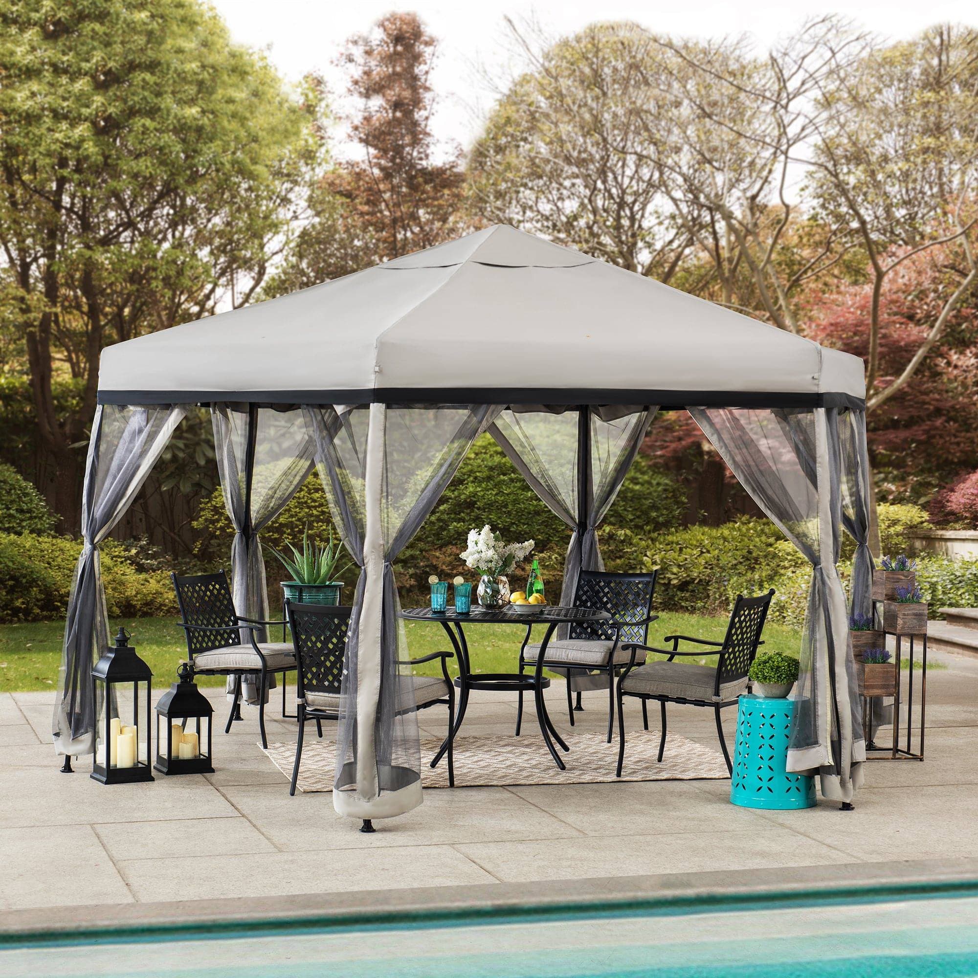 Mazonvintage 11x11 Hexagon Pop Up Gazebo with Netting