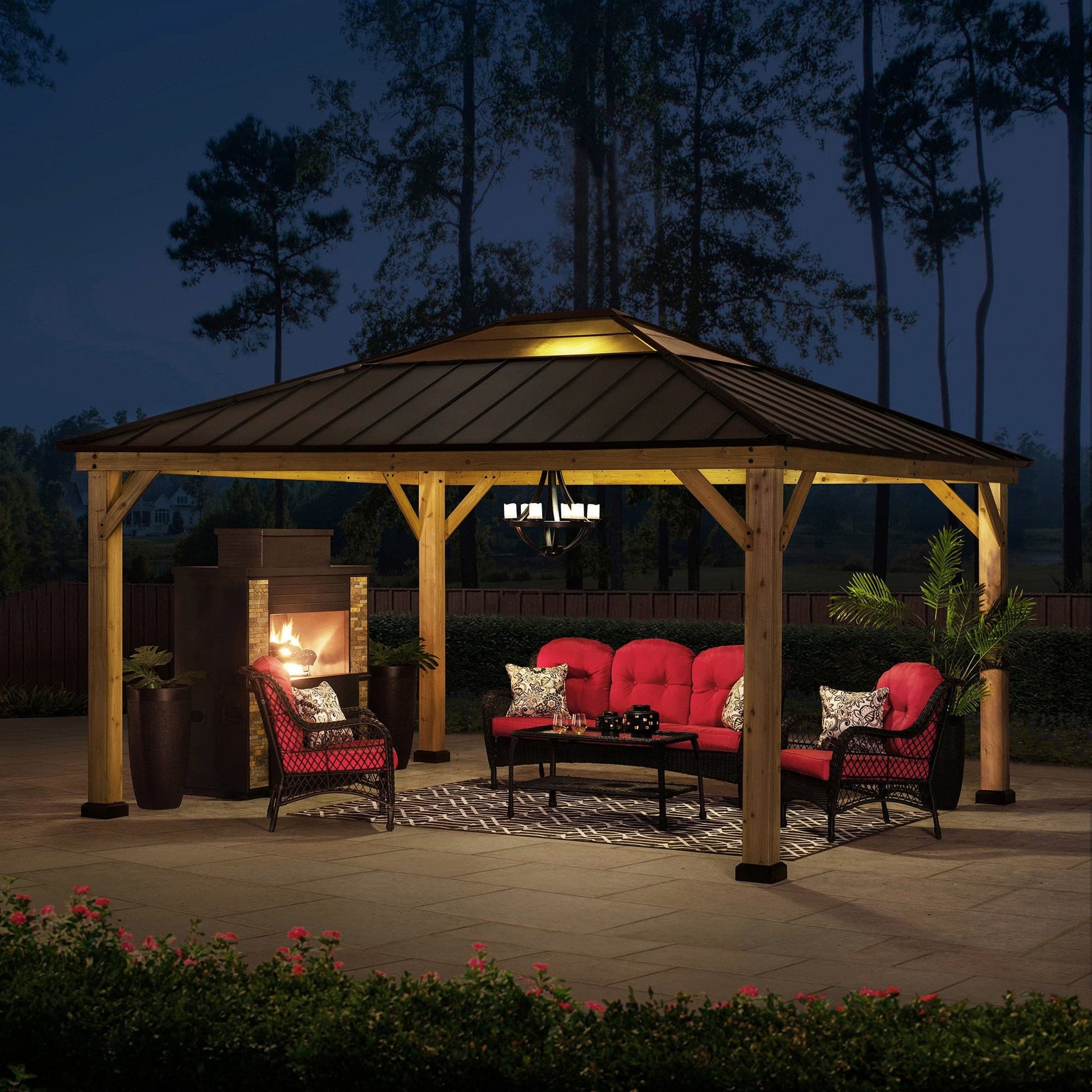 Mazonvintage 13x15 Wood Frame Gazebo with Translucent Skylight