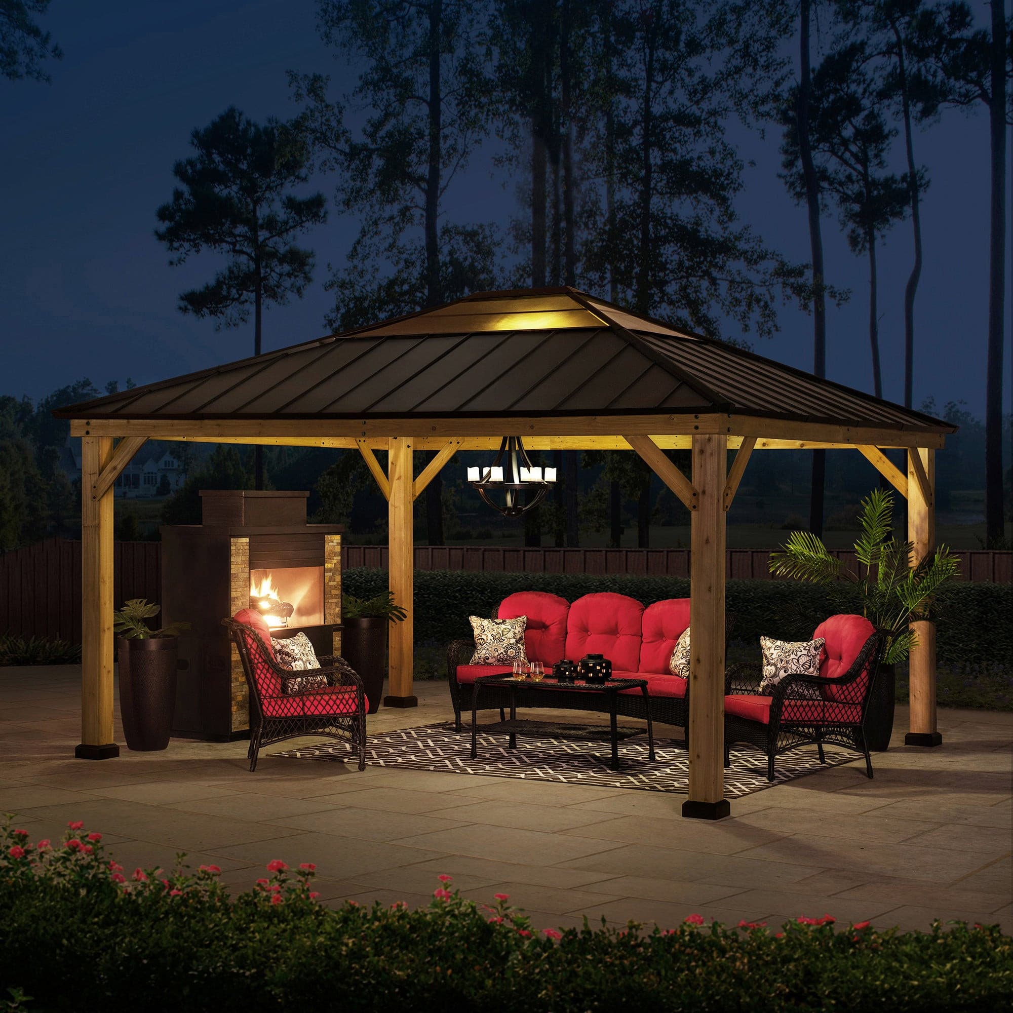 Mazonvintage 13x15 Wood Frame Gazebo with Translucent Skylight