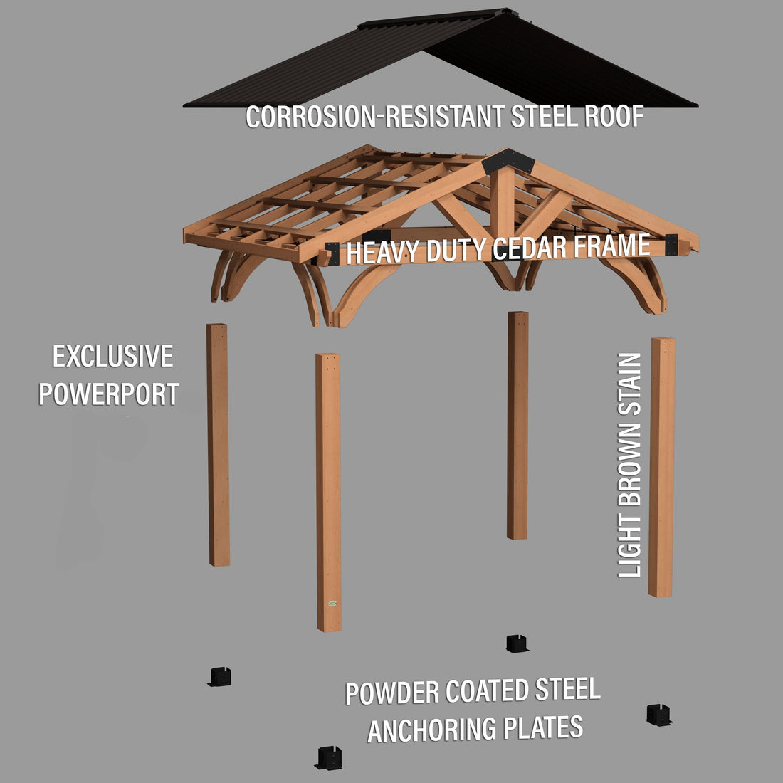 12x10 Arlington Gazebo with Electric - Lt Brown