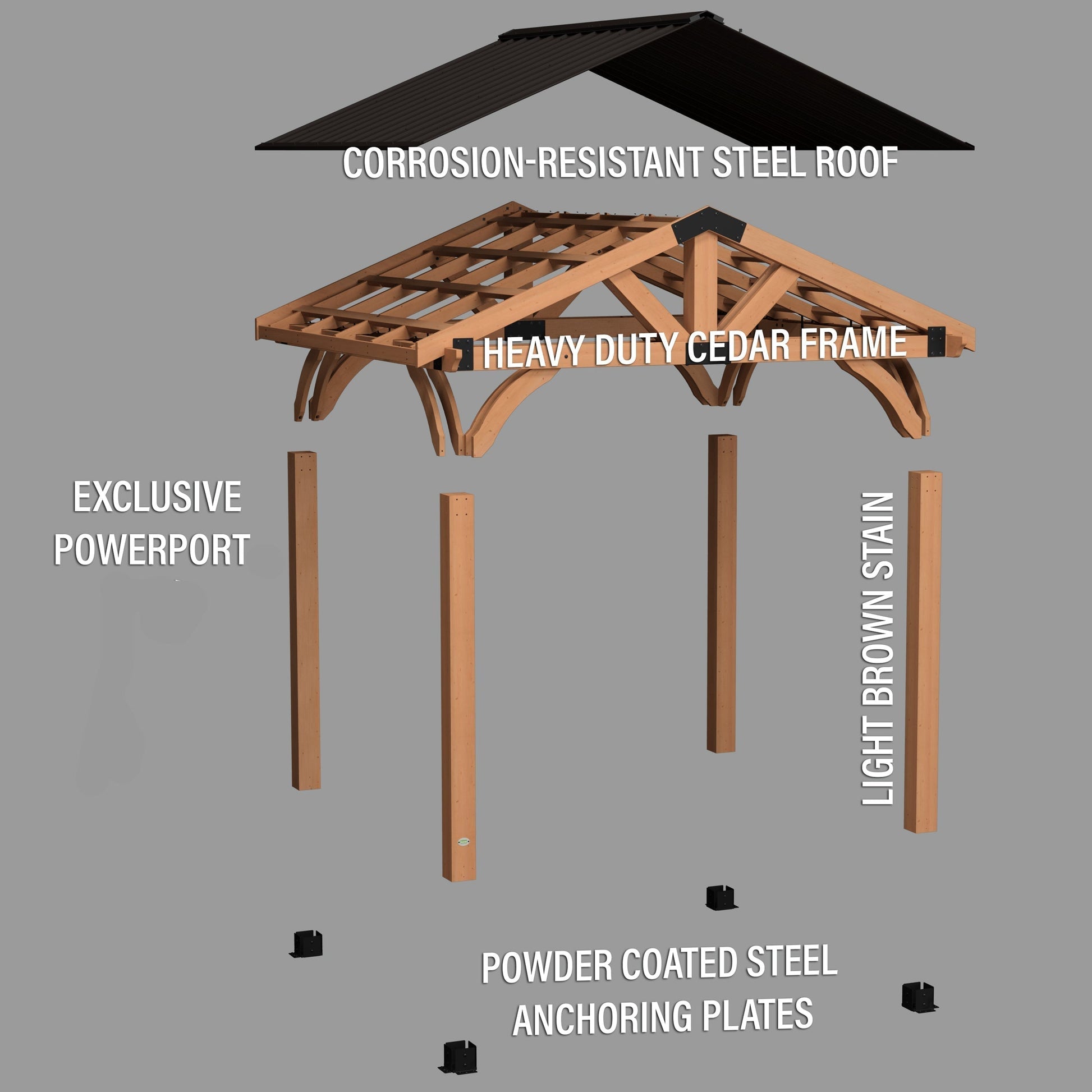 12x10 Arlington Gazebo with Electric - Lt Brown