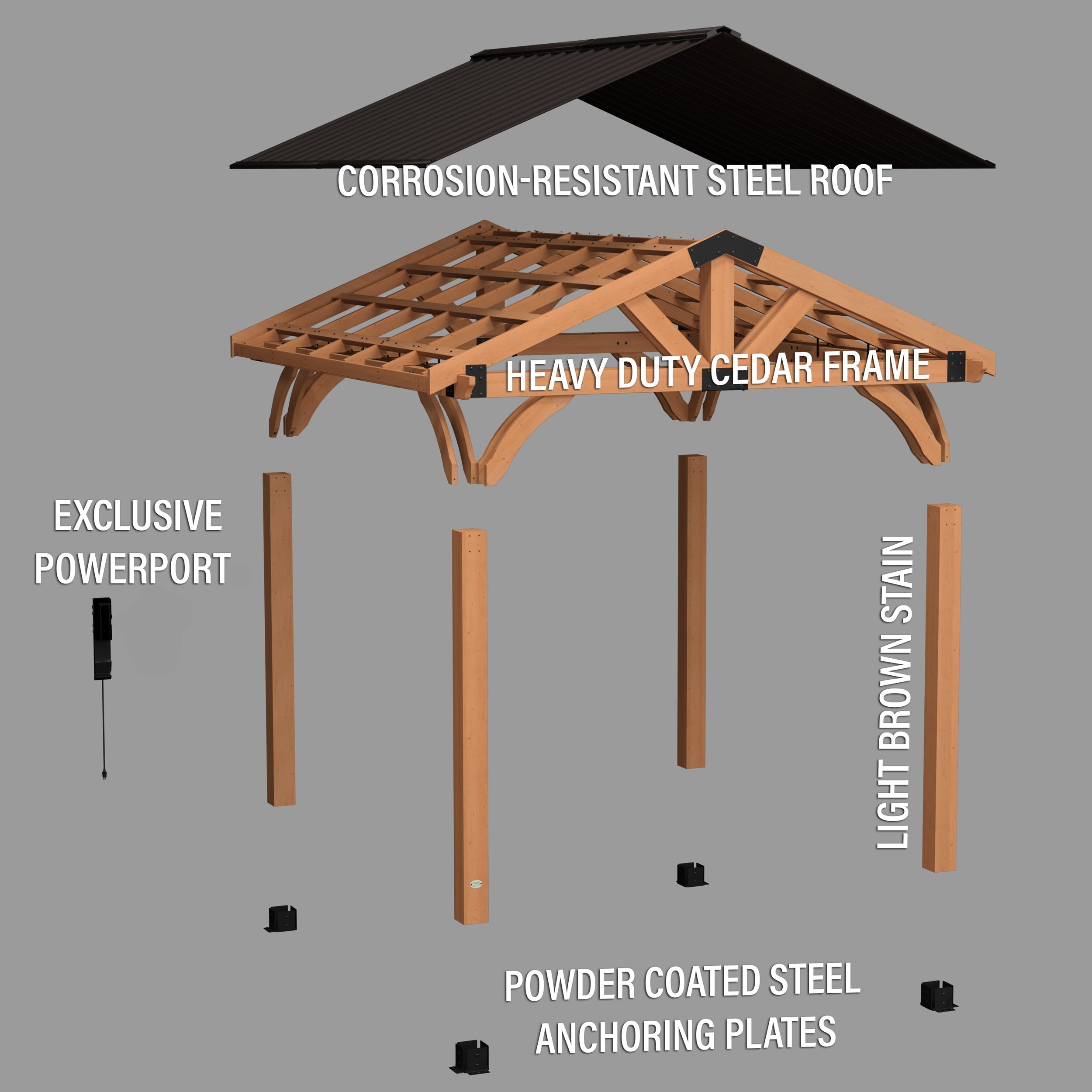 12x12 Arlington Gazebo with Electric - Lt Brown