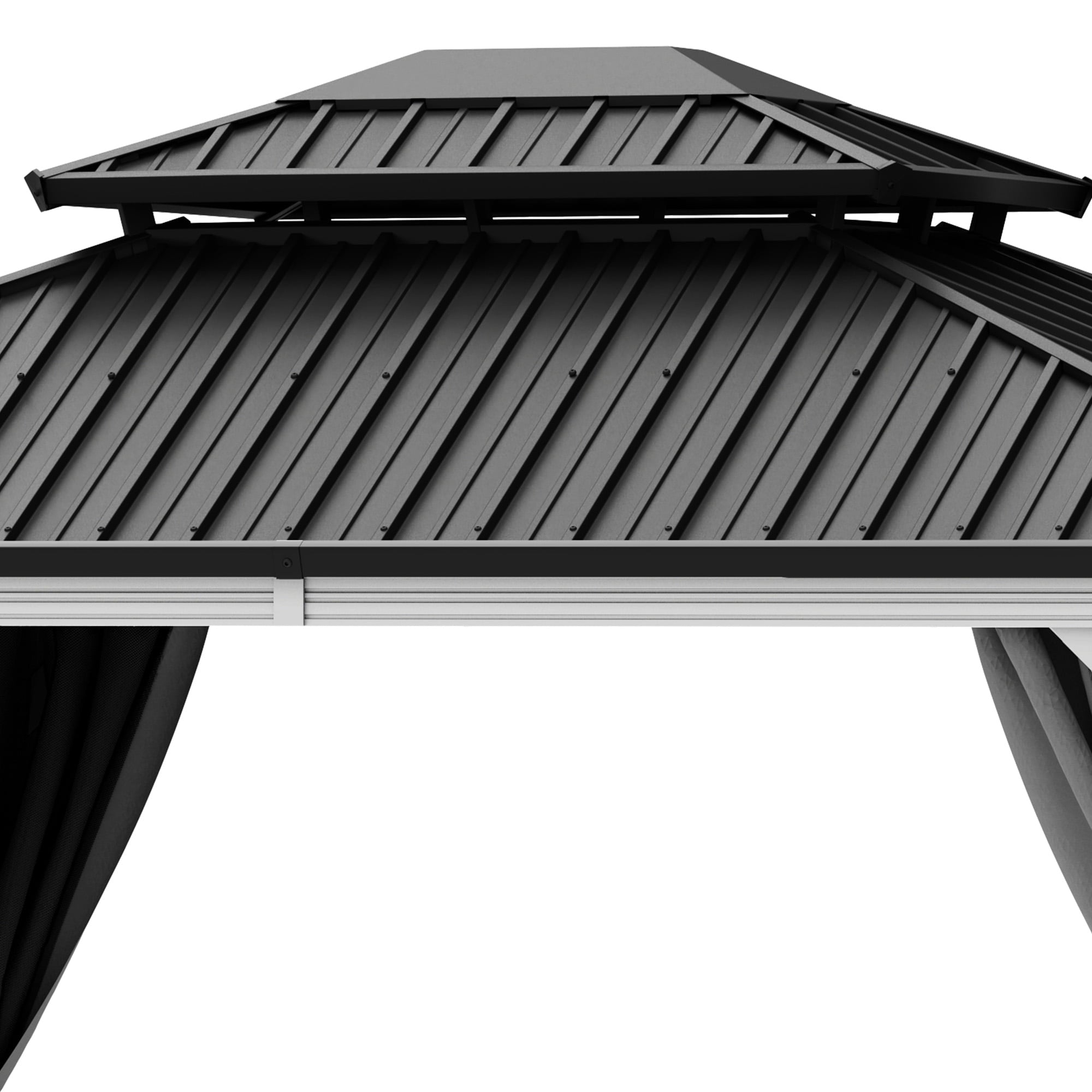 Mazonvintage 10x12 FT Outdoor Hardtop Gazebo,Double Roof Canopy, Aluminum Frame Patio Gazebo with Netting & Gray Curtains, Sunshade for Garden, Patio, Lawns, White&Gray