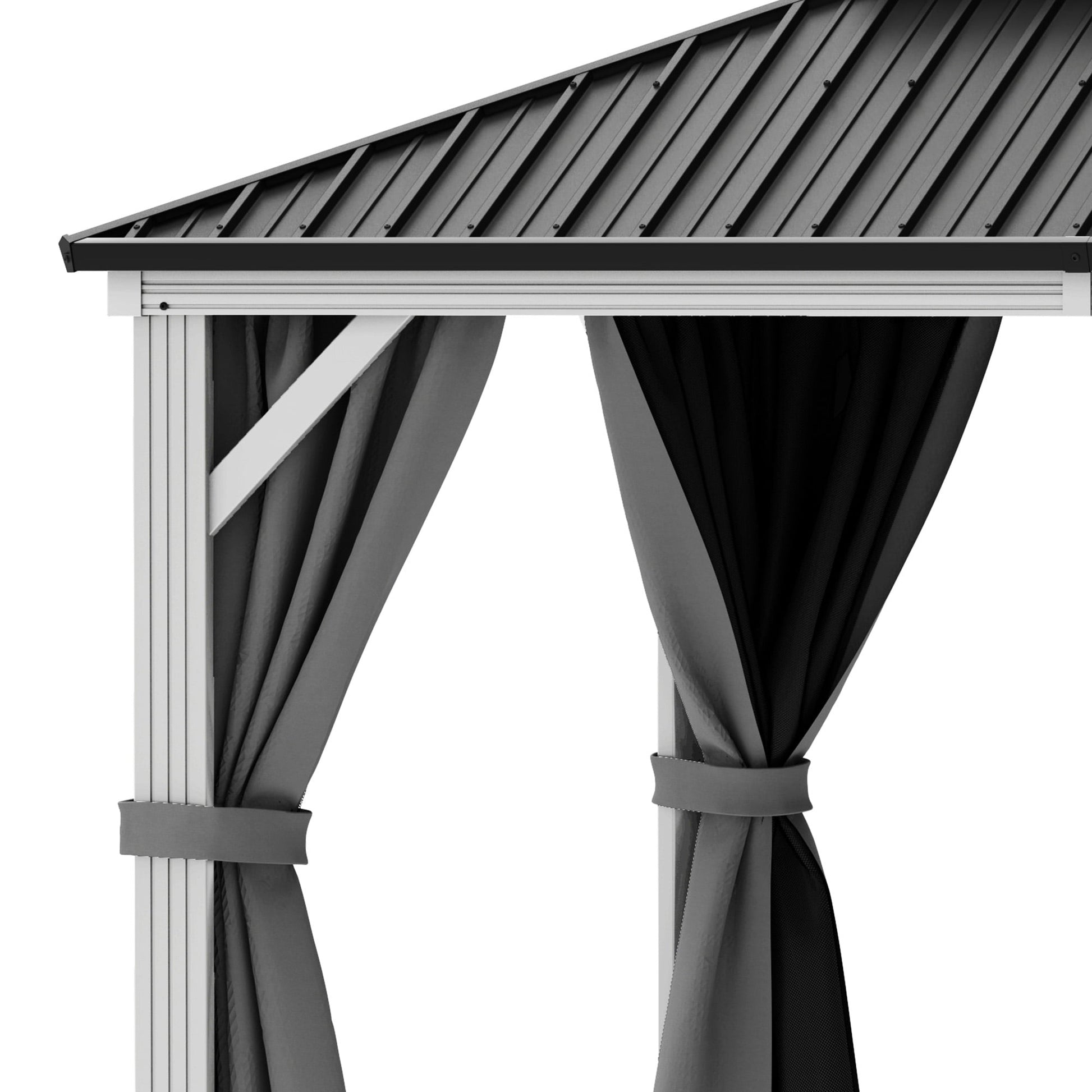 Mazonvintage 10x12 FT Outdoor Hardtop Gazebo,Double Roof Canopy, Aluminum Frame Patio Gazebo with Netting & Gray Curtains, Sunshade for Garden, Patio, Lawns, White&Gray