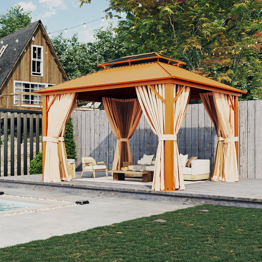 Mazonvintage 10' x 12' Hardtop Gazebo with Aluminum Frame, Double Galvanized Steel Roof
