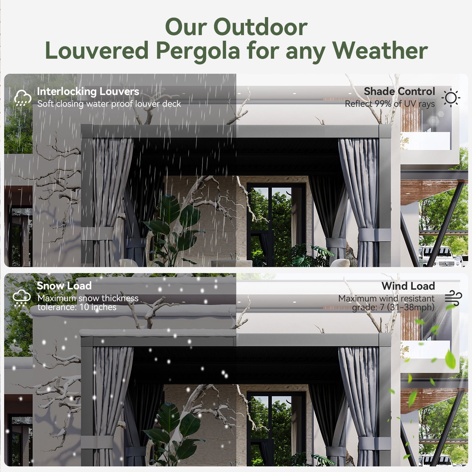 Mazonvintage Louvered Pergola 12' x 16' Outdoor Aluminum Pergola with Adjustable Top for Decks, Gardens and Backyards, Gray