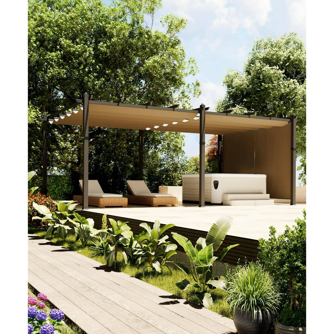 Mazonvintage 12x20 Ft Modern Aluminum Pergola, Outdoor Pergola with Adjustable Canopy, Stable 4-Sided Base, Aluminum Gazebos for Mazonvintage, Deck, Lawn