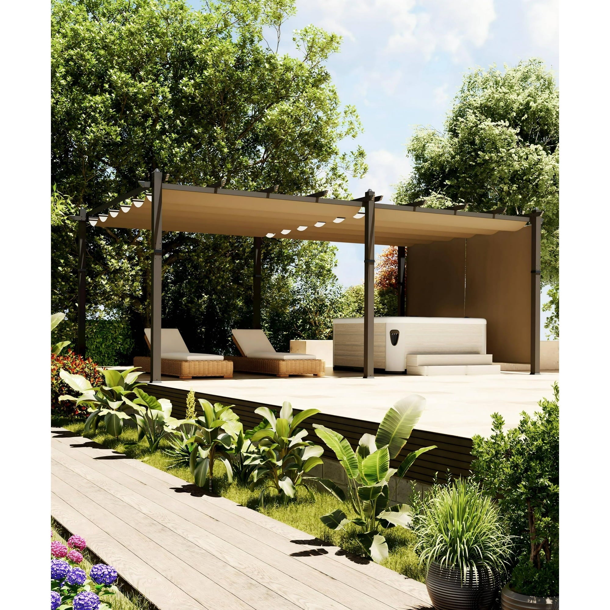 Mazonvintage 12x20 Ft Modern Aluminum Pergola, Outdoor Pergola with Adjustable Canopy, Stable 4-Sided Base, Aluminum Gazebos for Mazonvintage, Deck, Lawn