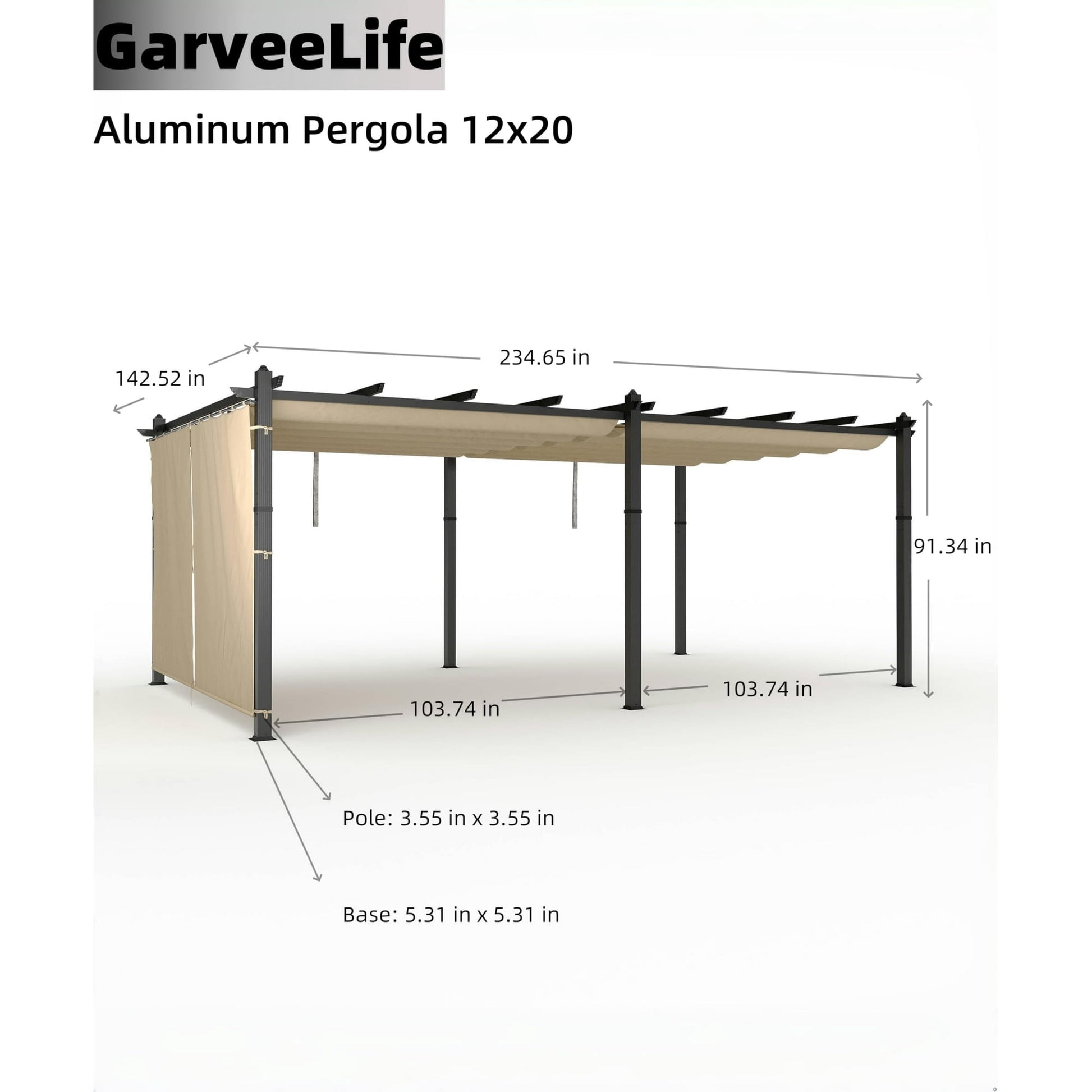 Mazonvintage 12x20 Ft Modern Aluminum Pergola, Outdoor Pergola with Adjustable Canopy, Stable 4-Sided Base, Aluminum Gazebos for Mazonvintage, Deck, Lawn