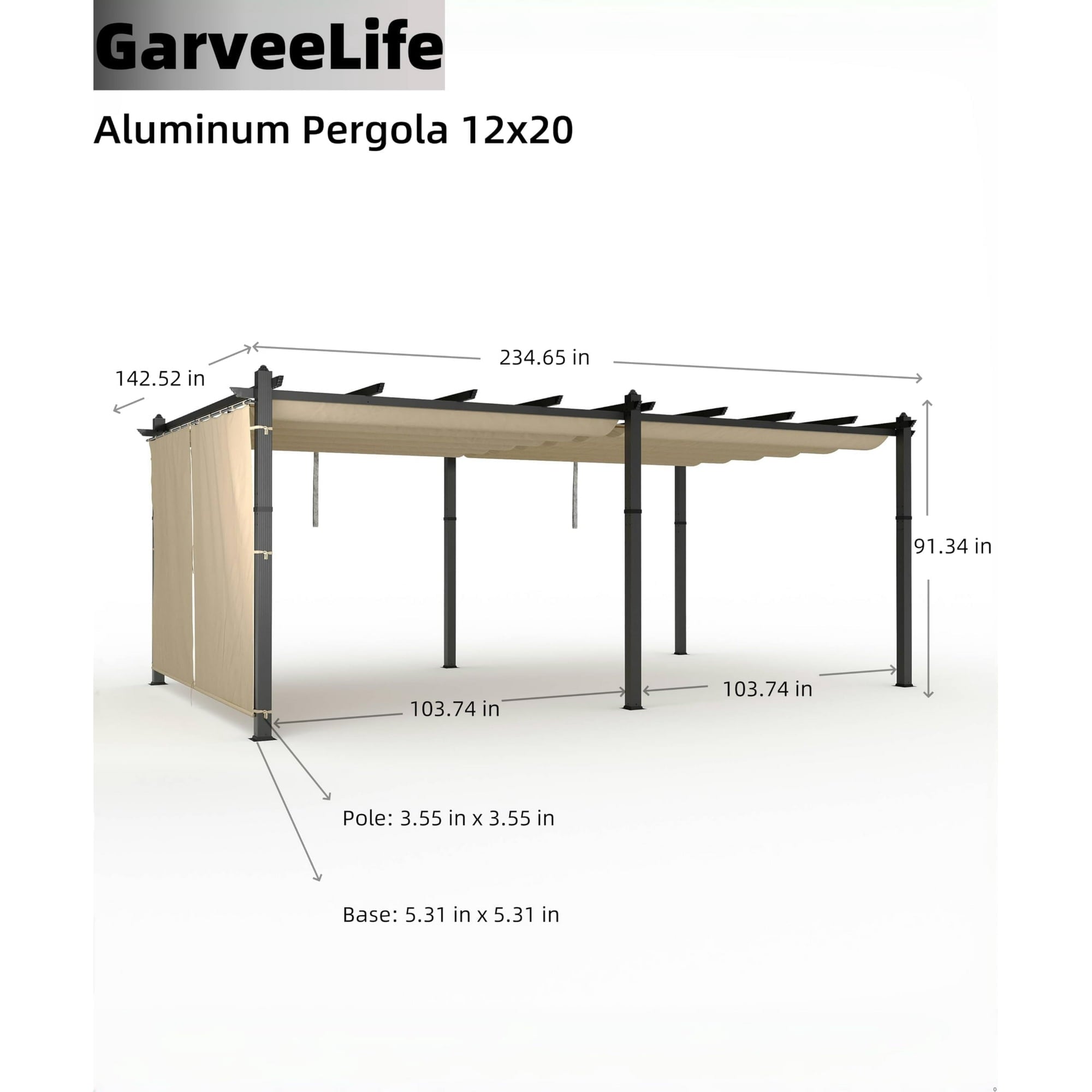 Mazonvintage 12x20 Ft Modern Aluminum Pergola, Outdoor Pergola with Adjustable Canopy, Stable 4-Sided Base, Aluminum Gazebos for Mazonvintage, Deck, Lawn