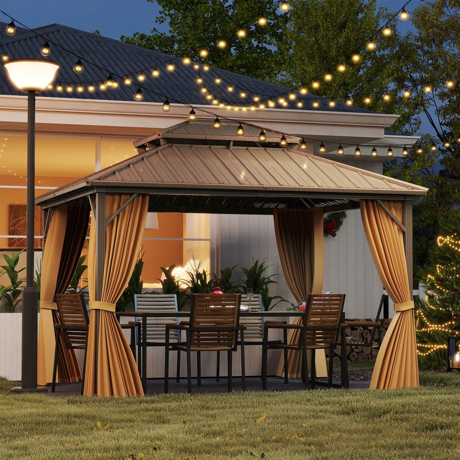 Mazonvintage 12 X 10 FT Mazonvintage Gazebo with  Netting Heavy-Duty Double-Roof Galvanized Metal Top