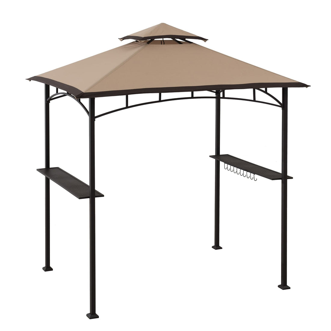 Mazonvintage 5x8 BBQ Grill Gazebo with Bar Shelves and Hooks - Tan & Brown