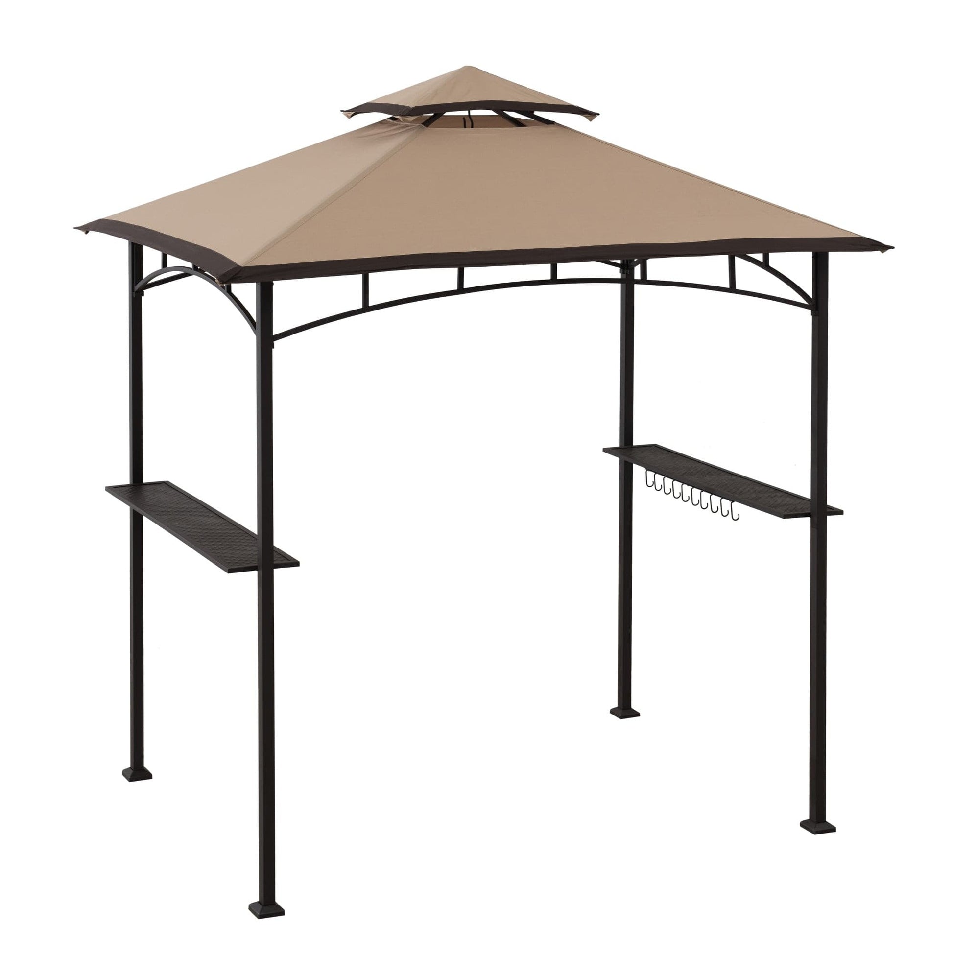 Mazonvintage 5x8 BBQ Grill Gazebo with Bar Shelves and Hooks - Tan & Brown