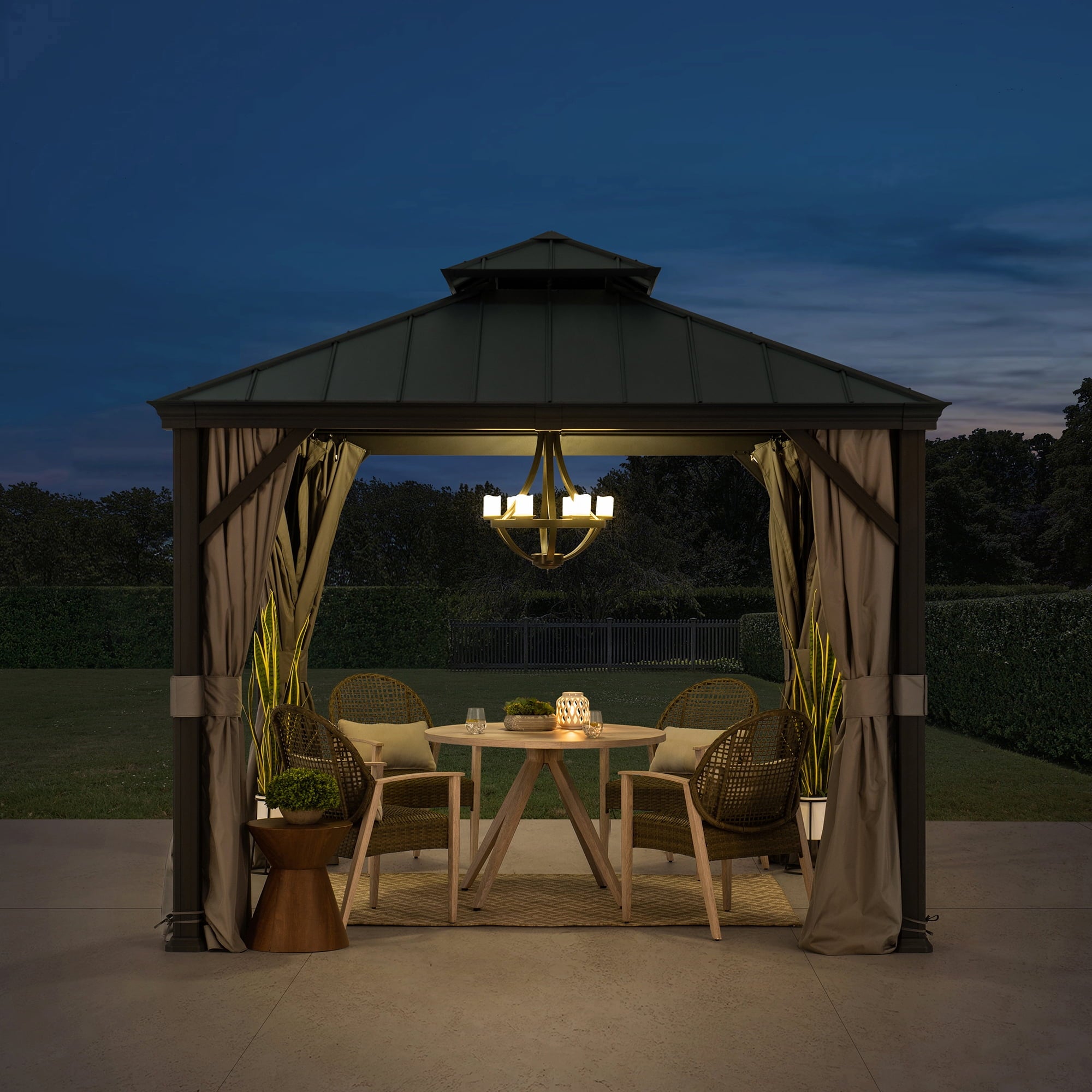 Mazonvintage 10 ft. x 10 ft. Mazonvintage Gazebo, Outdoor Patio Aluminum Frame Gazebo with 2-Tier Steel Mazonvintage Backyard Gazebo with Netting, Curtain, and Ceiling Hook