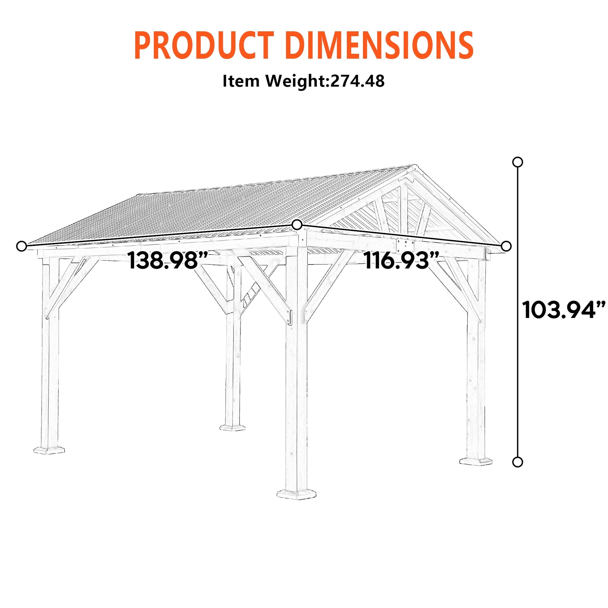 Mazonvintage Fir Wood Carport Pavilion All Weather Mazonvintage Galvanized Steel Roof Heavy Duty Gazebo Backyard Patio Garden Shelter