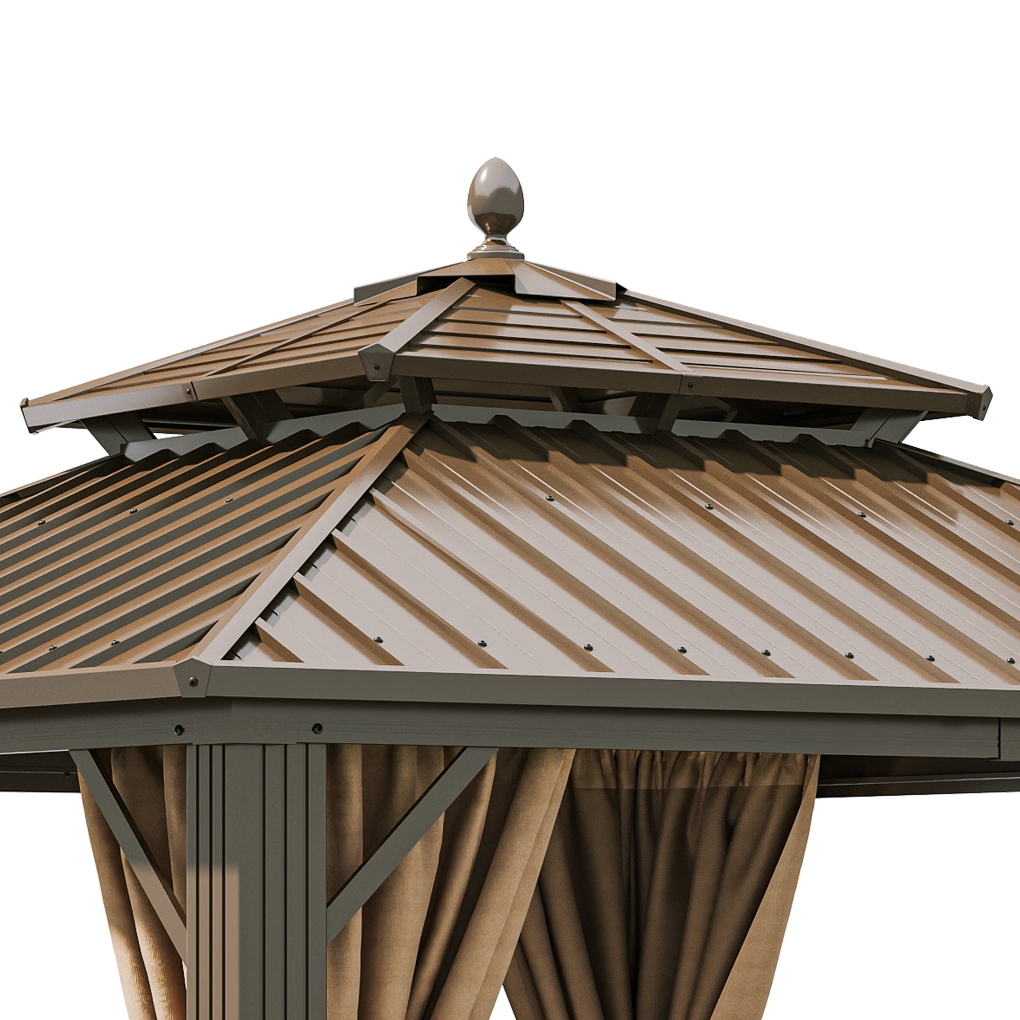 Mazonvintage 10' x 10' Double Roof Gazebo: Heavy Duty Galvanized Steel wit Netting and Curtains in Bronze