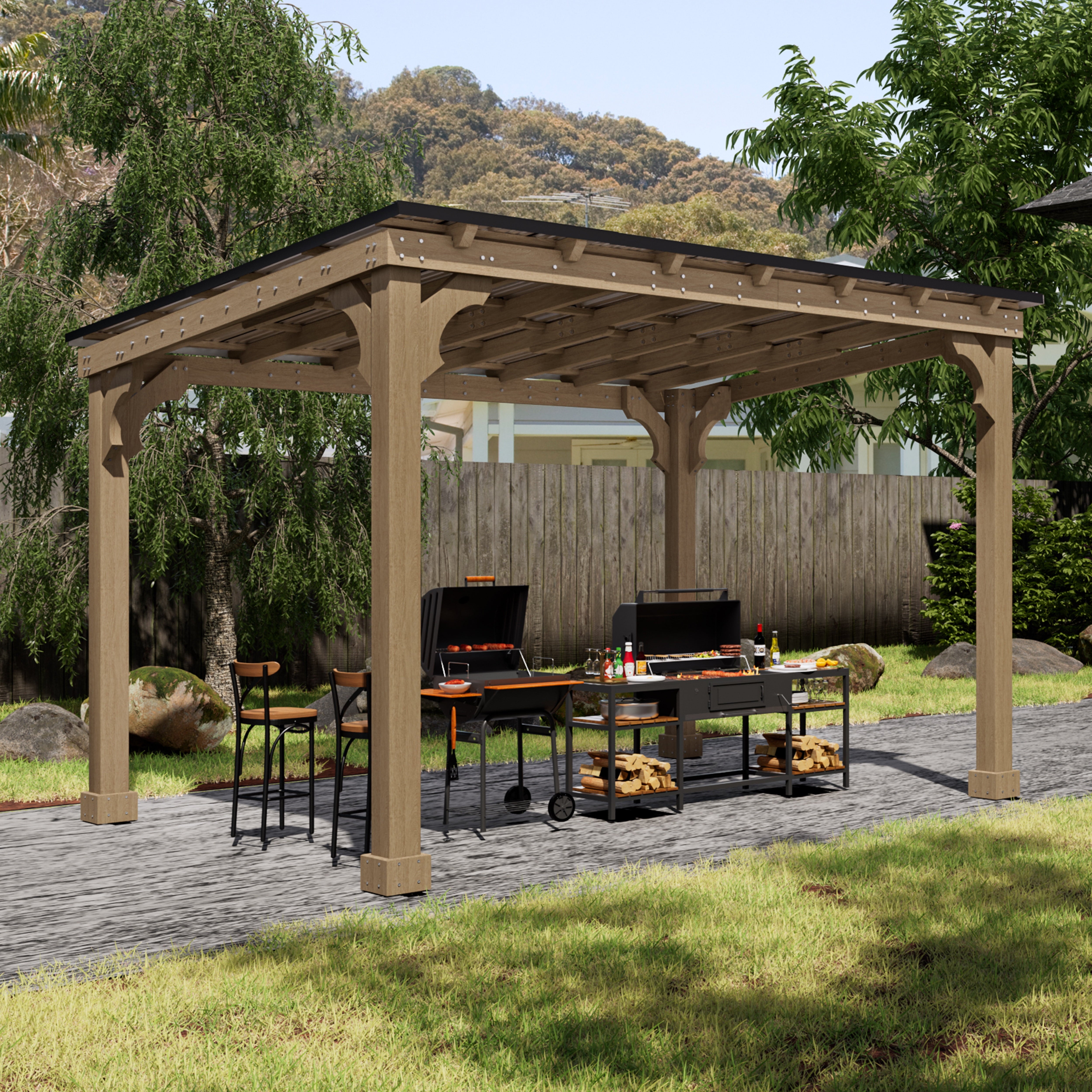 Mazonvintage 10'x 12' Outdoor Wooden Grill Gazebo, Heavy Duty BBQ Pergola for Deck, Garden and Patio