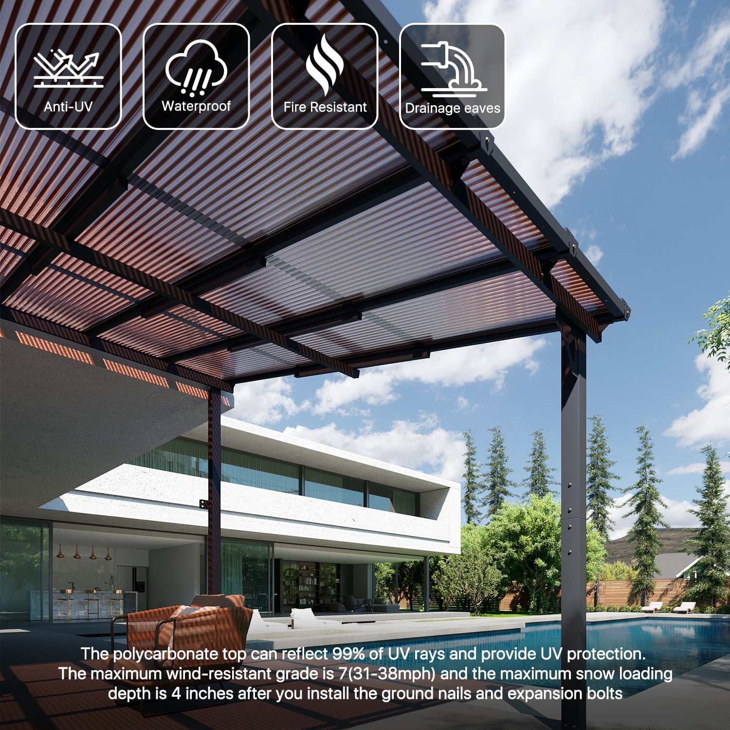 Mazonvintage 12'x20' Gazebo for Patio, Gazebo Pergola with Sloped Roof, Large Wall-Mounted Heavy Duty Awnings, for Patio, Deck and Mazonvintage