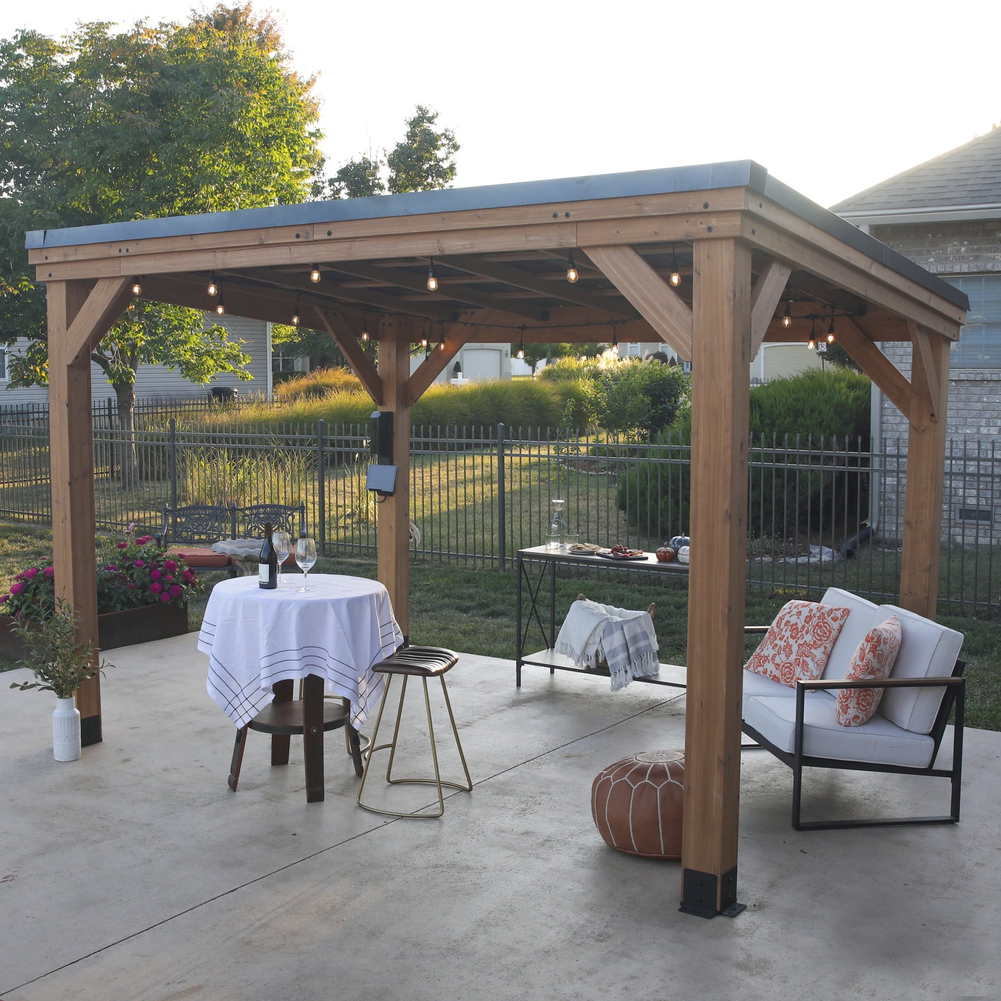 MazonvintageArcadia 12'x9.5' Cedar Wood Gazebo, Galvanized Steel Roof, PowerPort
