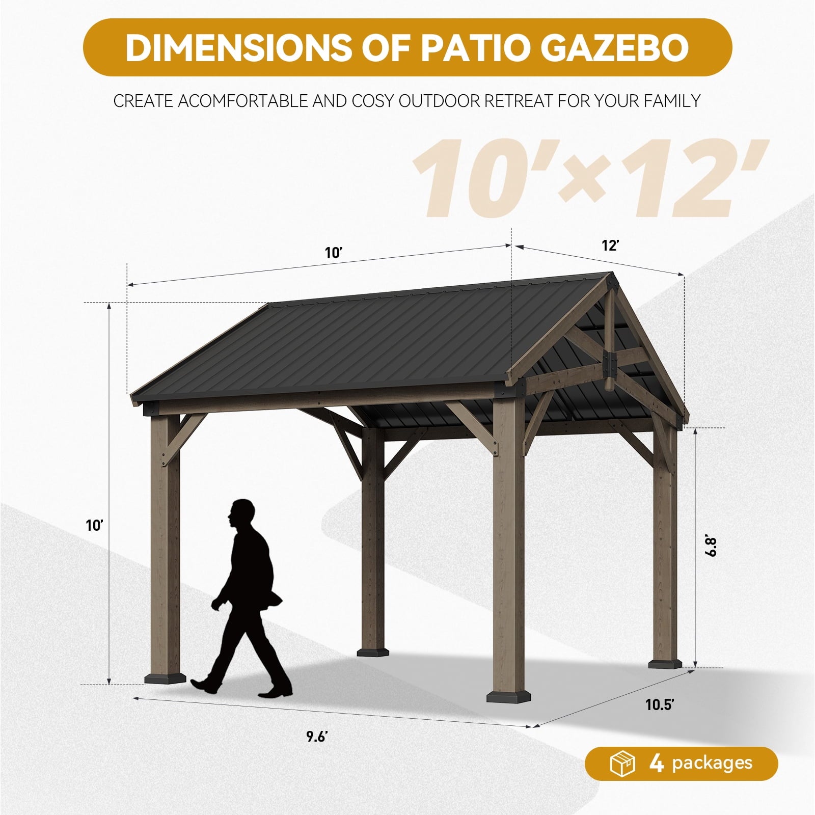 Mazonvintage 10' x 12' Outdoor Wood Frame Gazebo, Mazonvintage Gazebo with Galvanized Steel, Permanent Wooden Pavilion for Patio Mazonvintage Lawn Garden