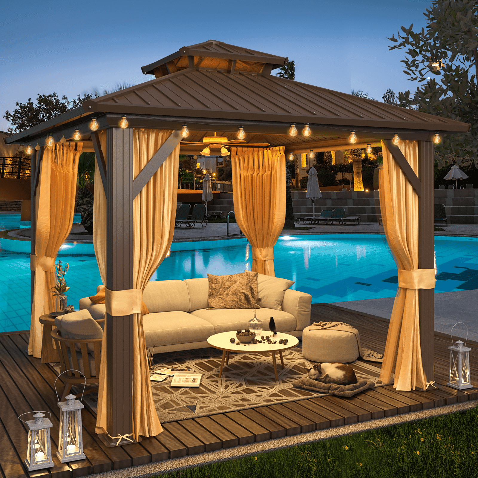 Mazonvintage 10' X 10' Hardtop Gazebo Aluminum Frame Gazebo with Galvanized Steel Double Roof