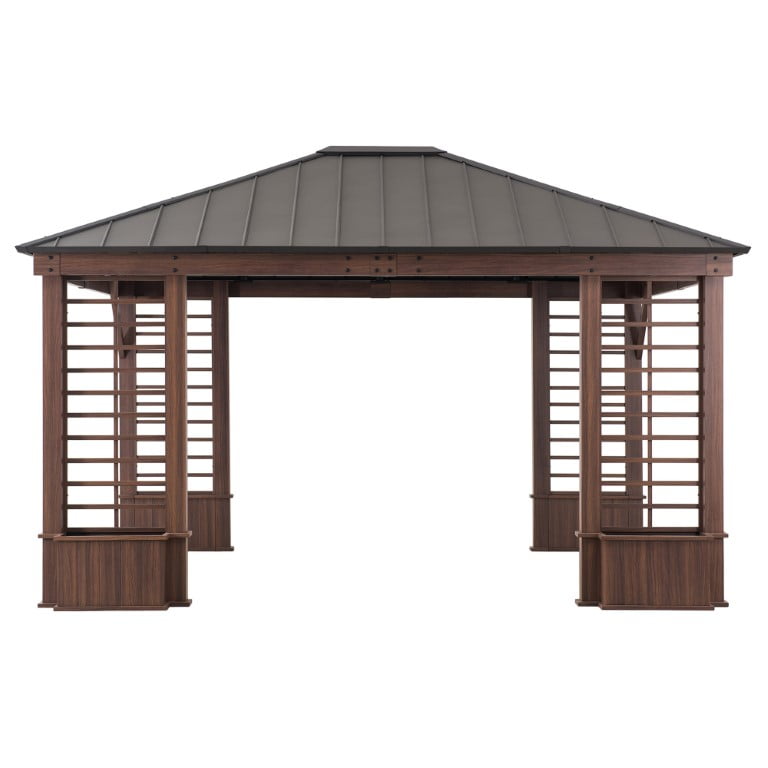 Mazonvintage 13.3 ft. x 14.8 ft. Wilmington Hardtop Gazebo with Galvanized Steel Roof and Frame, Featuring Four Built-in Planters