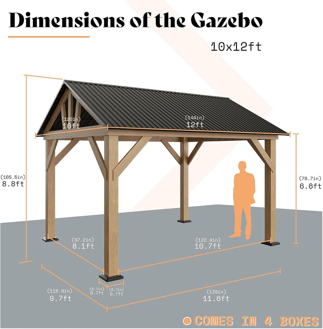 Mazonvintage Wood Gazebo 10'x12', Wind & Rain Resistant Design, Grill Gazebo for Garden, Mazonvintage