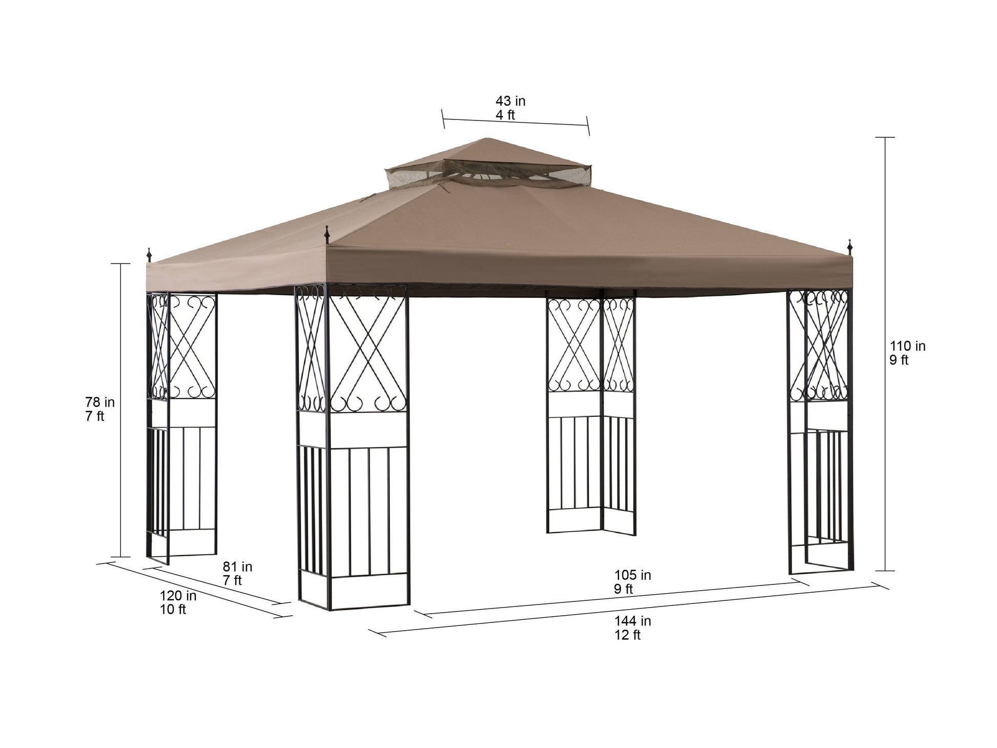Mazonvintage 10x12 Steel Frame 2-Tier Soft Top Gazebo with Ceiling Hook