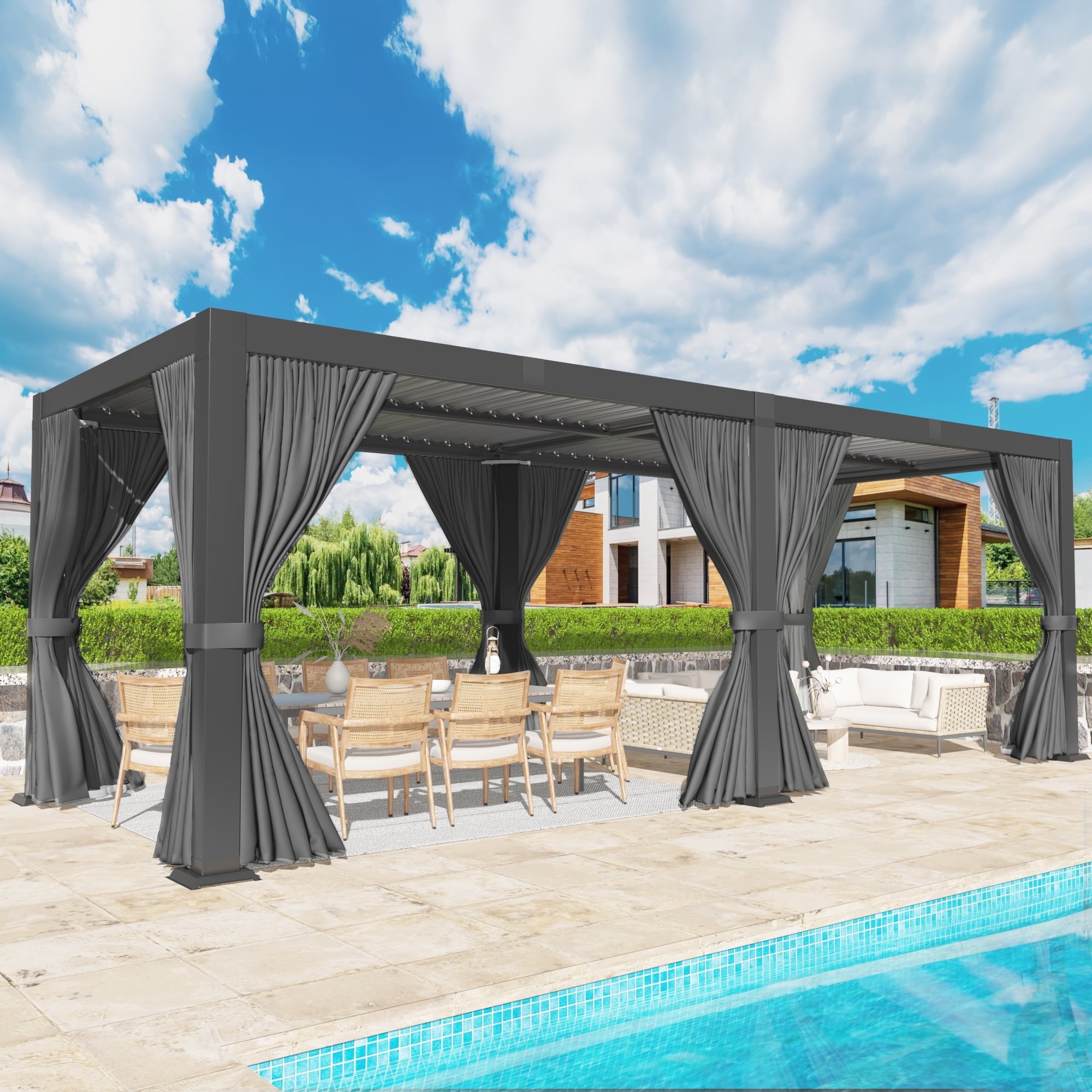 Mazonvintage Outdoor 10x20 FT Louvered Pergola, Aluminum Pergola with Adjustable Louvered Roof for Patio, Deck, Garden, Gray