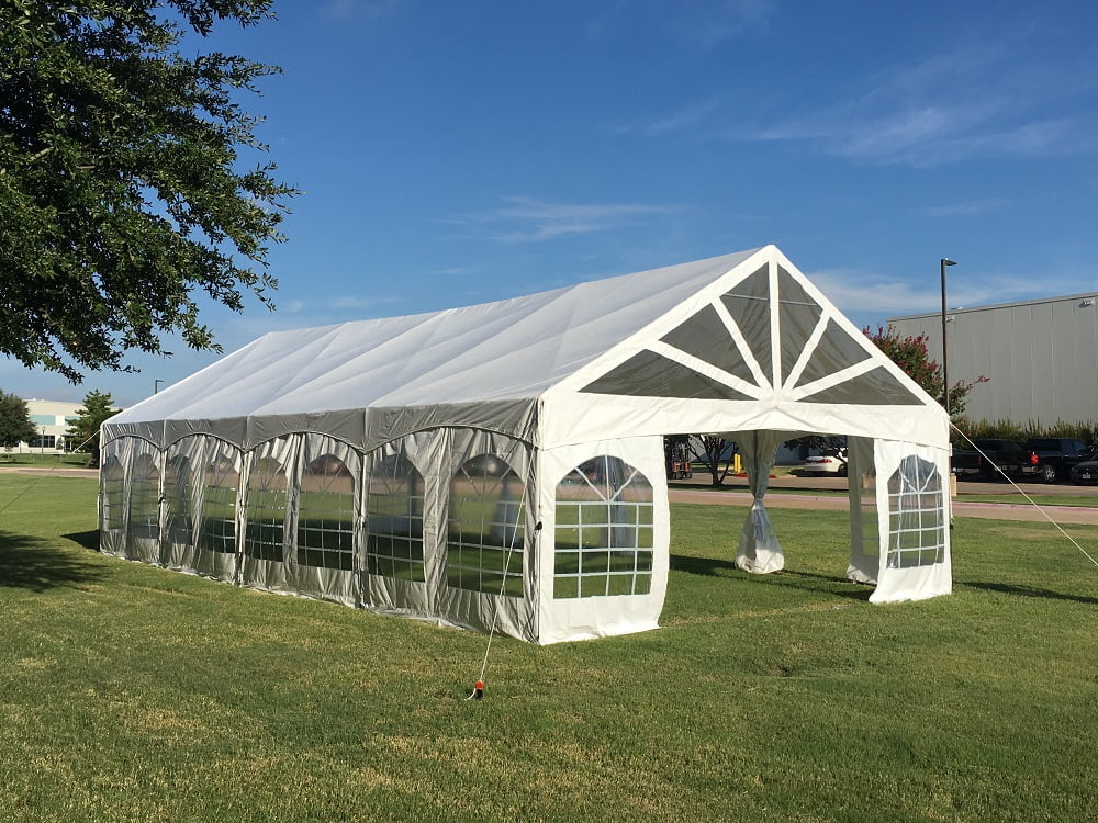Mazonvintage Canopies 40'x20' PVC Marquee Fire Retardant Party Tent Wedding Canopy Gazebo with Steel Frame, Removable Side Window Walls and Clear End Panels - White
